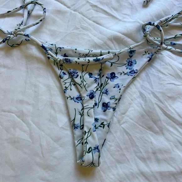 SOLD!! Sanori Swim Cheeky Bikini Set - Kaula White and Blue Flower Print, Small - Picture 6 of 11